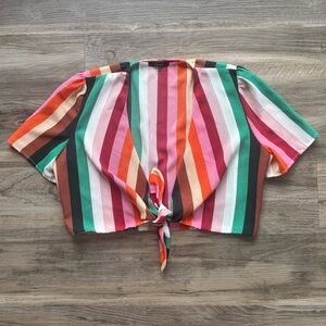 Soprano | Colorful Rainbow Cropped Front Tie Blouse